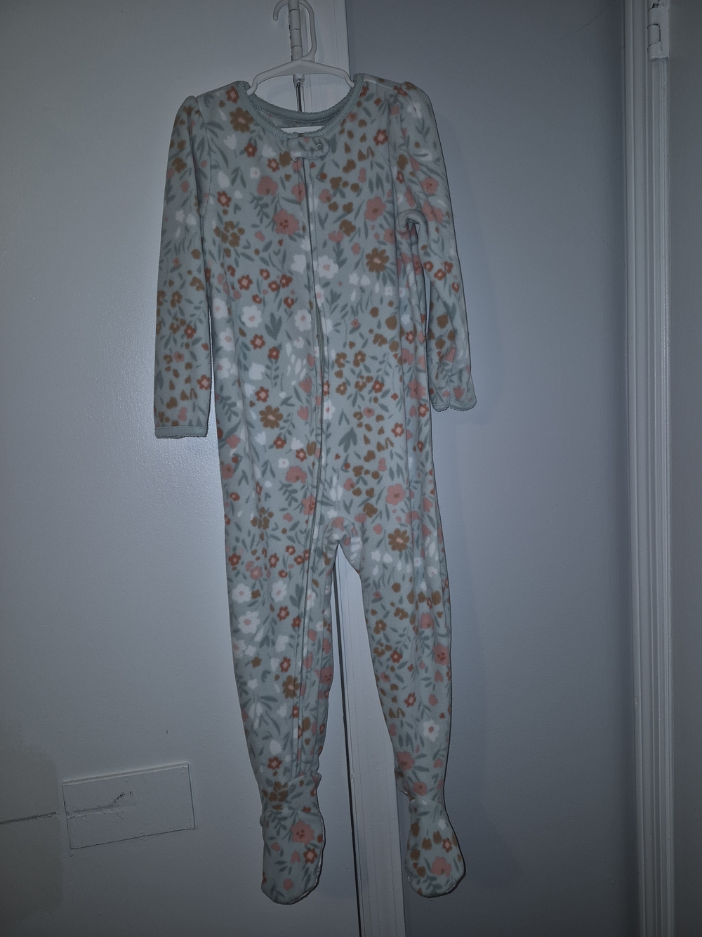 Carter's Floral Fleece Footed One-Piece Pajamas - Mint, Coral, Brown, White